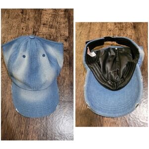 Distressed Denim Satin Lined Baseball Ponytail Women's Cap